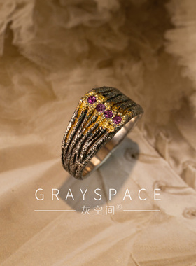 纯银点金镶蓝宝石暗黑独特戒指