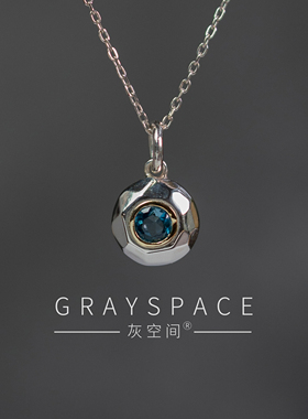 手工纯银18k边镶嵌托帕石圆吊坠