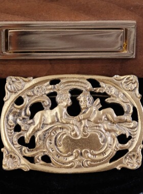 Vintage古董首饰HNOC金色天使宫廷感红色中古胸针F17