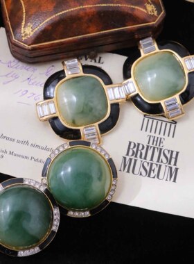 LiliaVintage古董首饰KJL复古小众绿色仿玉石稀有款无耳洞耳夹D29