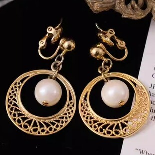 Vintage海外中古首饰Trifari翠法丽复古圈圈优雅气质无耳洞耳夹E7