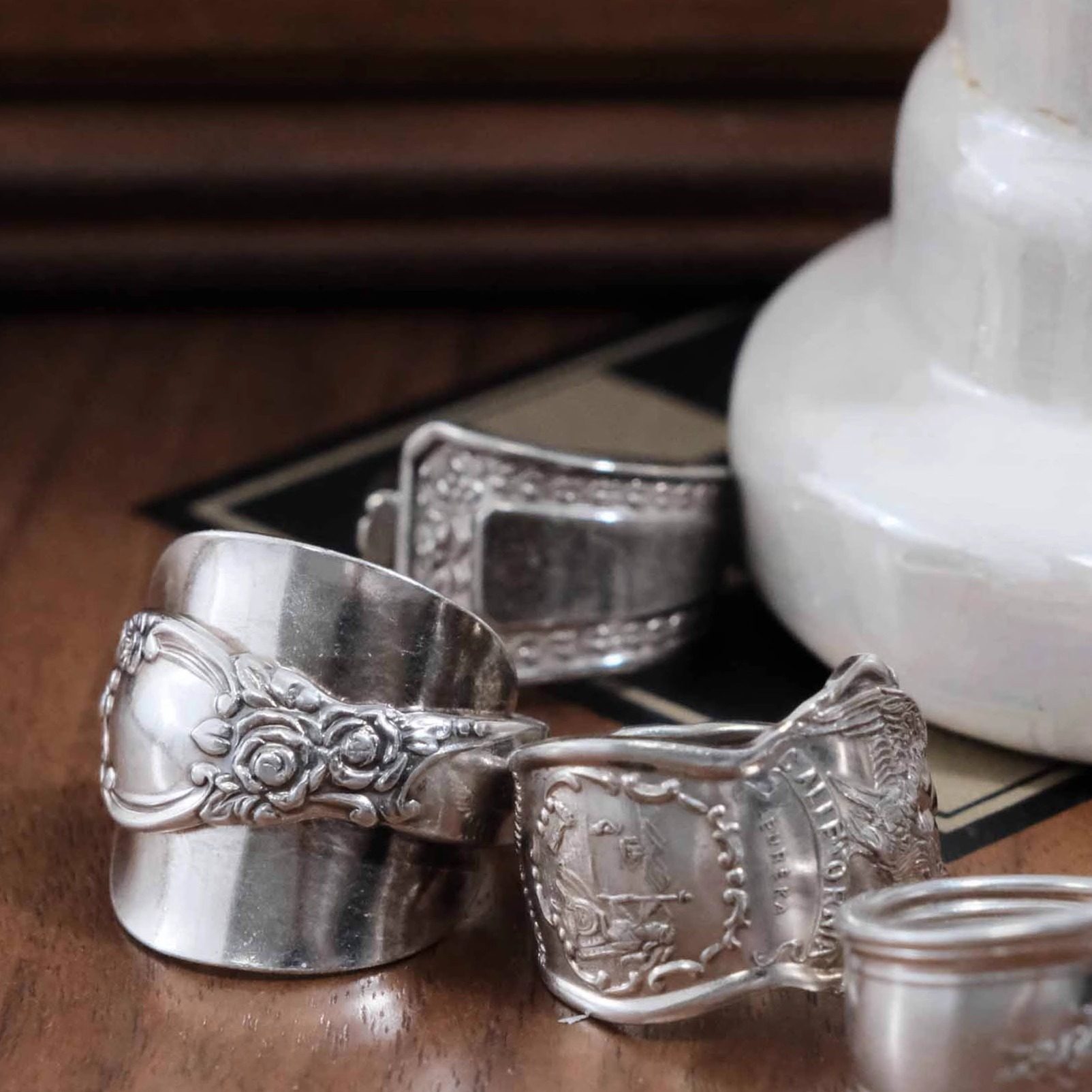 Vintage欧洲古董首饰SpoonRing手工银勺指环男女中古戒指G19合集
