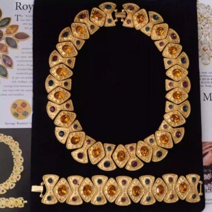 Vintage古董首饰Napier1991年彩色水晶摩登优雅中古手链项链套装