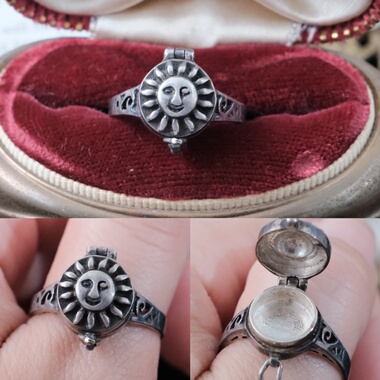 Vintage西洋中古首饰太阳可打开925银古董店跳蚤市场孤品戒指G3