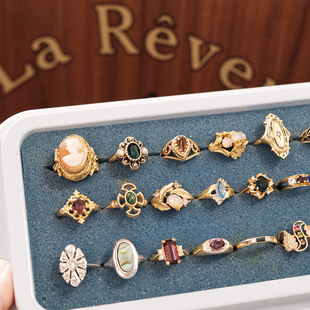 Vintage海外中古首饰Avon雅芳考文垂镀金珍珠宝石水晶女戒指G17