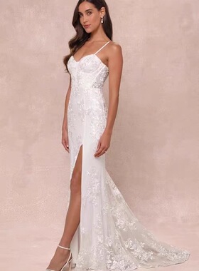 外贸单跨境吊带性感纯欲亮片绣花露背辣妹轻婚纱绑带派对女连衣裙