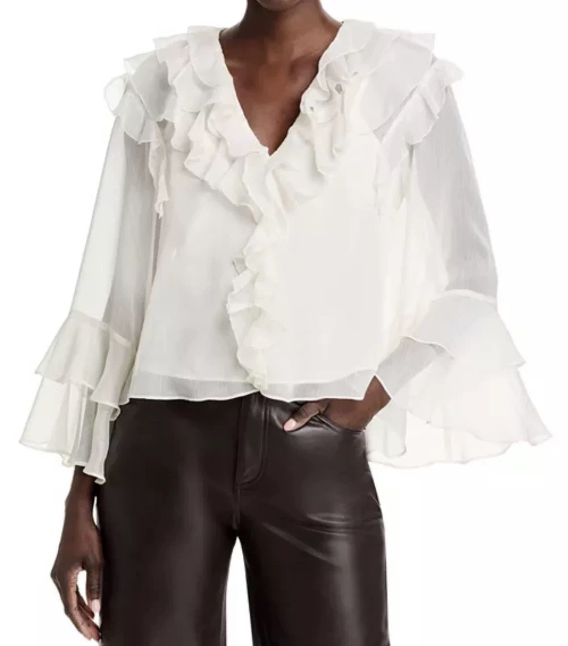 外贸单AQ家高品质荷叶边V领薄纱衬衫新款性感长袖上衣两件套衬衫,女装/女士精品,蕾丝衫/雪纺衫,淘宝优惠券,粉丝福利购,淘宝优惠卷