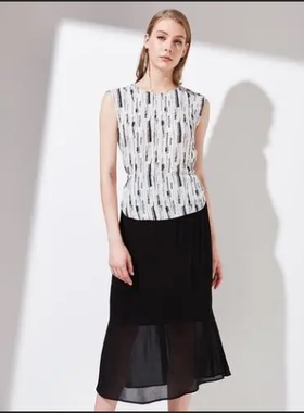 敦奴DUNNU夏无袖修身雪纺中长款气质连衣裙假两款显瘦拼色裙子女