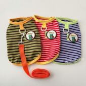 宠物春夏薄款 纯棉条纹背心可牵引泰迪比熊小型犬狗狗猫咪家居衣服