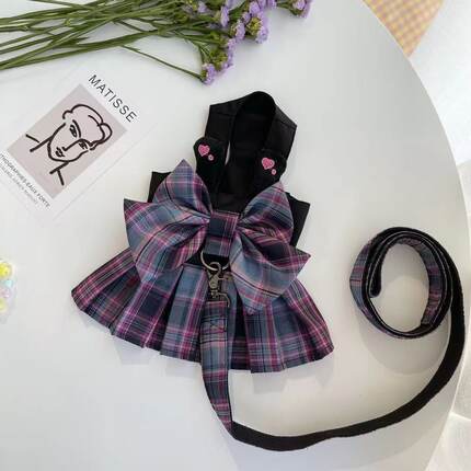 jk制服裙宠物背心式衣服泰迪狗狗链子幼中小型犬胸背带遛狗牵引绳