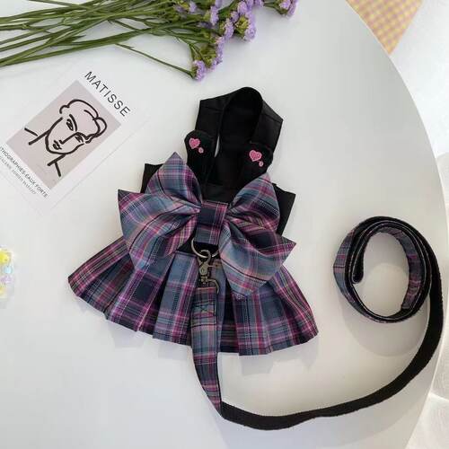 jk制服裙宠物背心式衣服泰迪狗狗链子小型犬猫咪胸背带遛狗牵引绳
