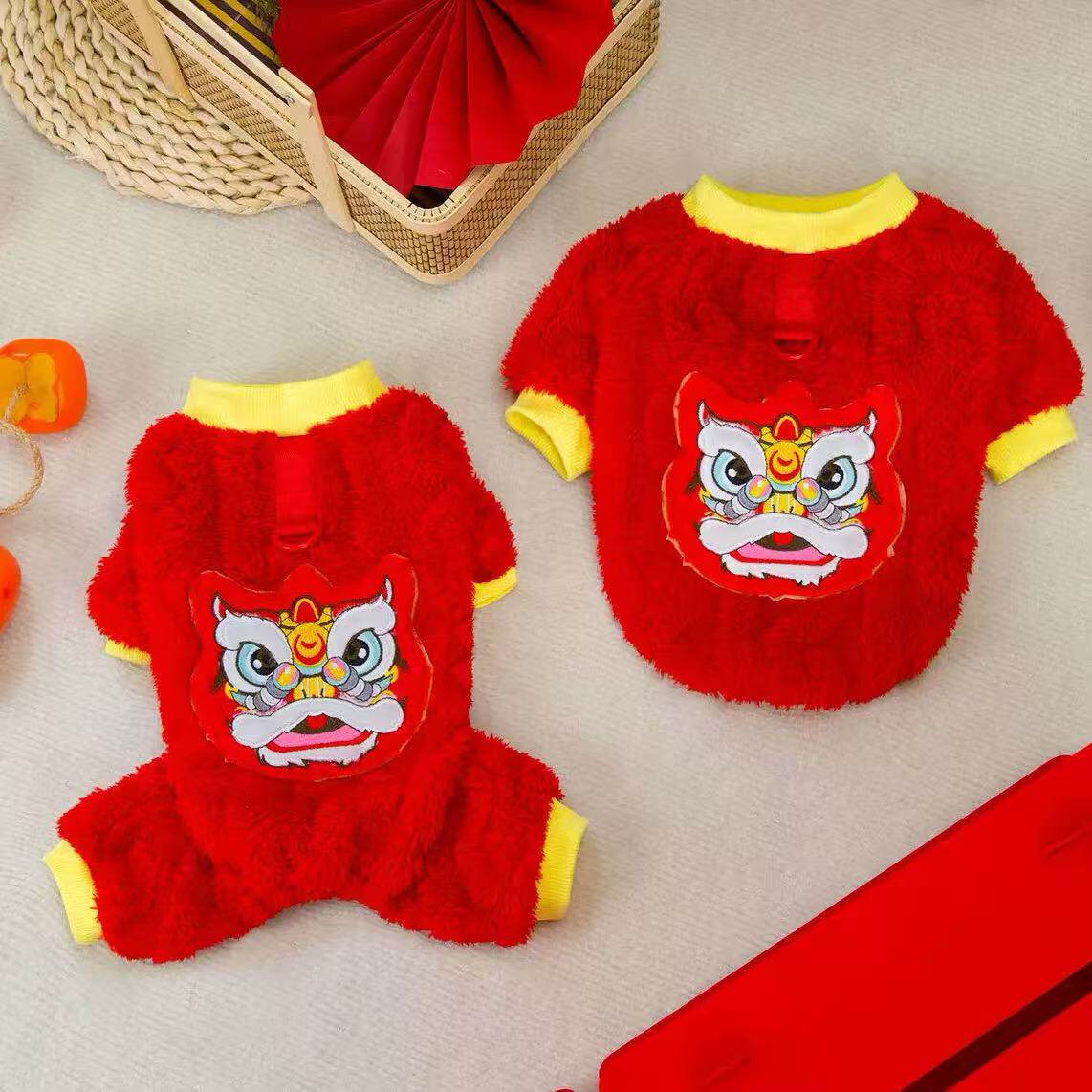 新年双面加绒保暖四脚衣宠物泰迪比熊小型犬狗狗猫咪秋冬过年衣服