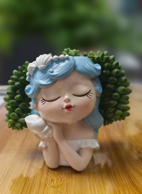 女孩人物头像花盆仙人球盆迷你绿