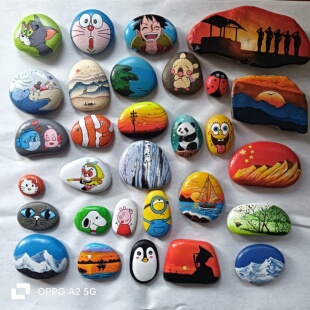 石头画成品卡通石头画成品幼儿园diy美术作业多彩亲子彩绘鹅卵石