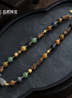 多宝【万木青项链】天然沉香和田玉糖料青花晴水串珠毛衣项链S925