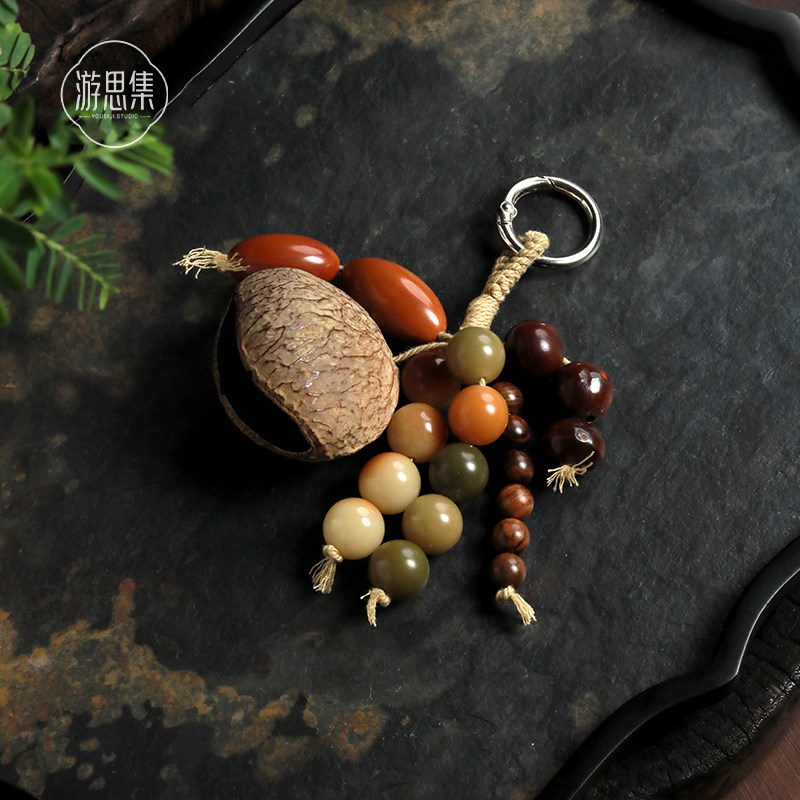 【满愿挂件】天然菩提带子款手工复古风包挂挂件车挂钥匙扣新中式