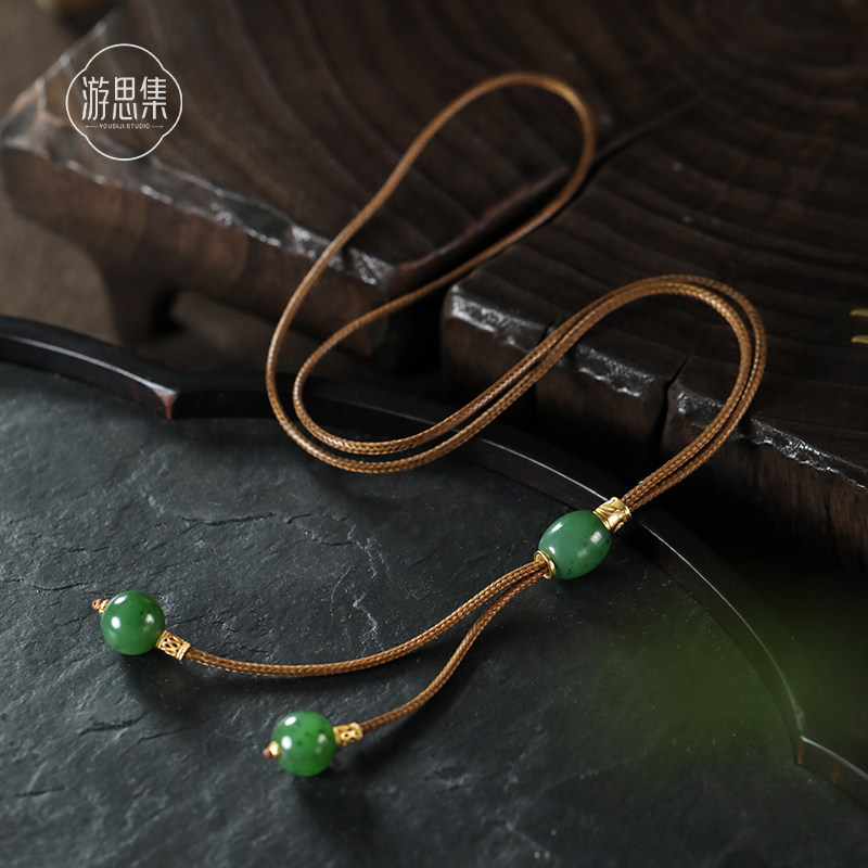 游思集【溪亭下项链】天然和田玉碧玉新中式毛衣链原创设计