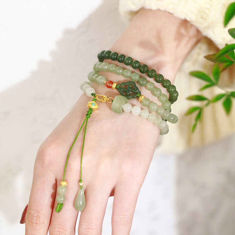 天然和田玉晴水渐变串珠项链中式毛衣链一款多戴高级感多层手串女