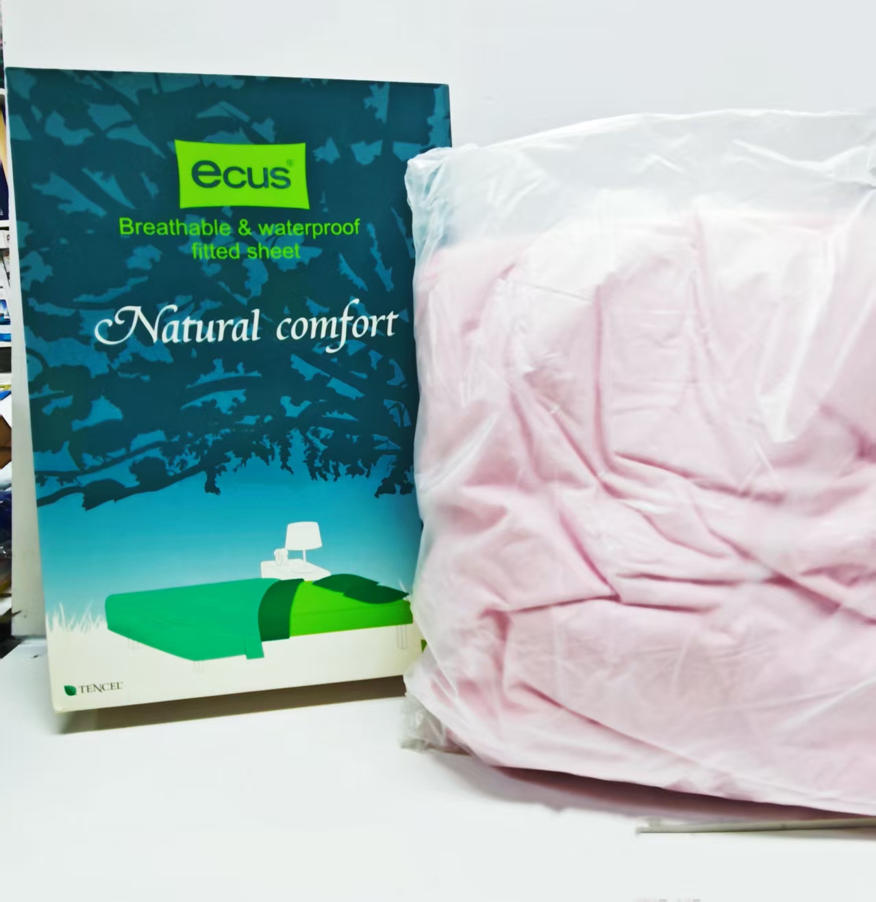 ecus益卡思天丝床笠防水透气除臭宝宝专用135*200柔粉色两种包装