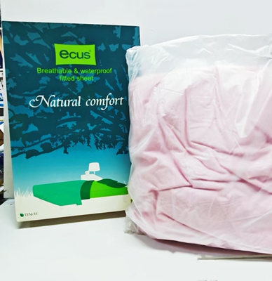 ecus益卡思天丝床笠防水透气除臭宝宝专用135*200柔粉色两种包装