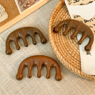 梳子女按摩梳檀木梳家用按摩头皮经络五齿梳宽齿梳木质养生梳绿檀