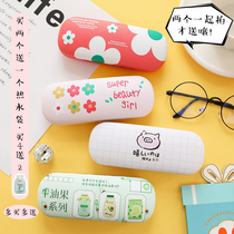 South Korea PU leather cartoon glasses box, fresh and simple, male and female students' frame myopia glasses storage box, anti falling pressure