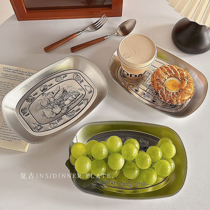 美式复古水果盘客厅茶几家用干果盘新款高端精致高颜值铁托盘餐盘