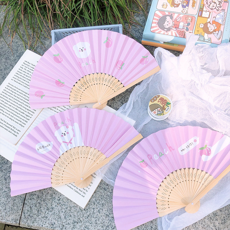 卡通可爱竹面折叠扇子儿童夏季折扇工艺扇少女心学生便携小巧竹扇