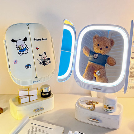镜子化妆镜带灯桌面台式led梳妆镜折叠镜学生生日礼物女宿舍好物