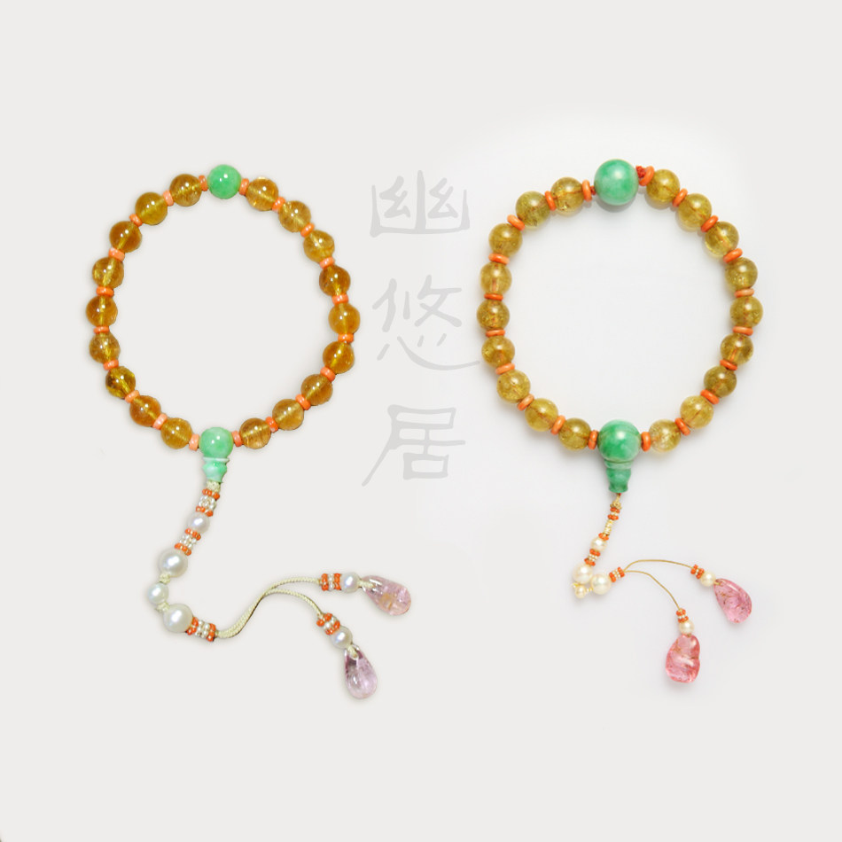天然黄碧玺A货翡翠阳绿红宝石手作故宫同款宫廷十八子手串念珠