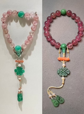 幽悠局 天然碧玺A货翡翠十八子手串故宫珍宝馆复古手工雕刻编制