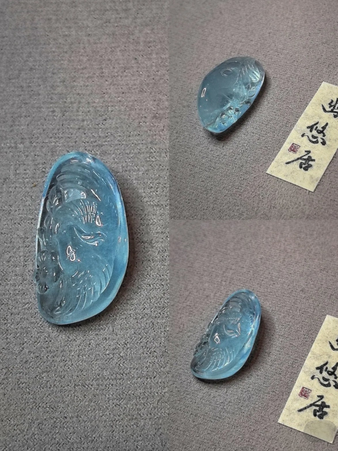 高品质海蓝宝喜相逢花鸟坠 颜色湛蓝净度好 雕工精美 寓意吉祥
