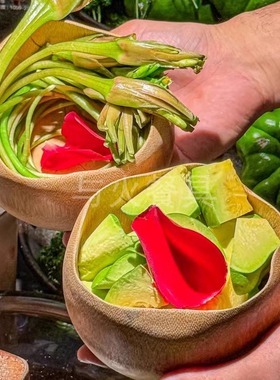 创意特色个性火锅店蔬菜餐具竹雕荷叶形碗新中式点心竹子碗竹根碗