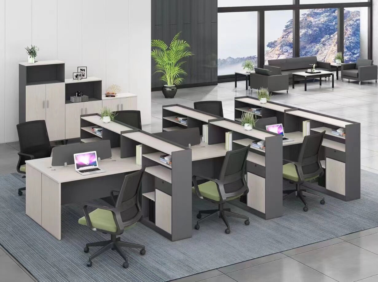 格诺瓦财务屏风桌带柜现代组合电脑办公桌桌柜一体简约两色公共式