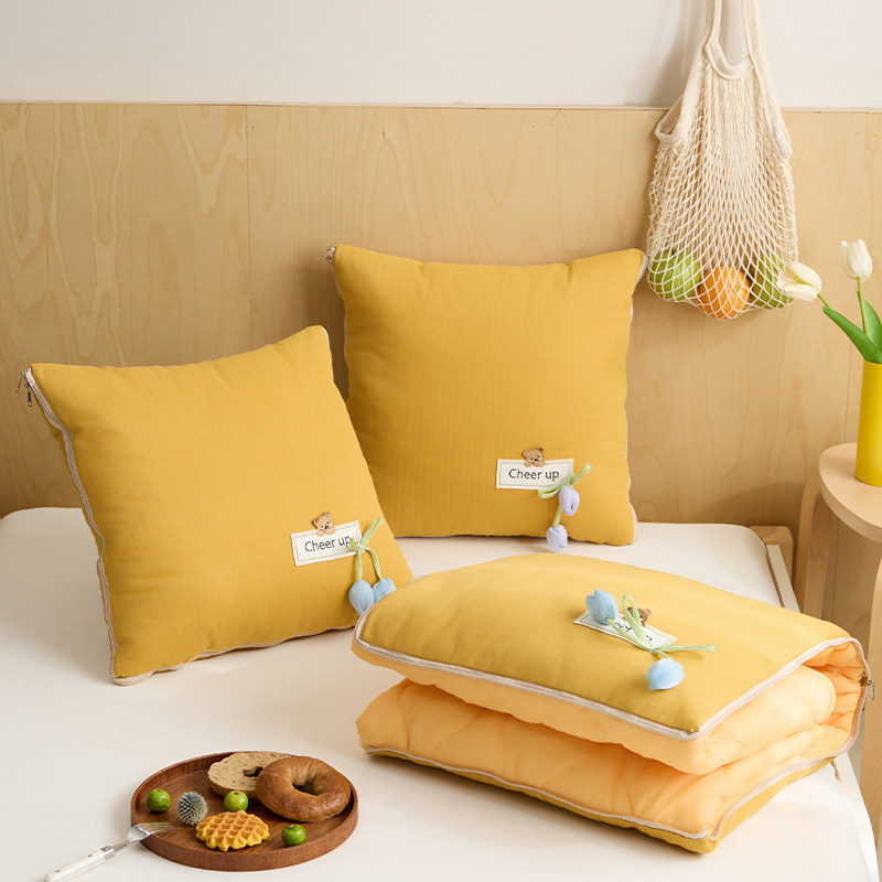 全棉郁金香车用午睡两用抱枕被