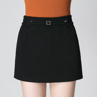秋冬毛呢短裤女弹力松紧腰大码宽松显瘦百搭呢子裙裤加厚外穿靴裤