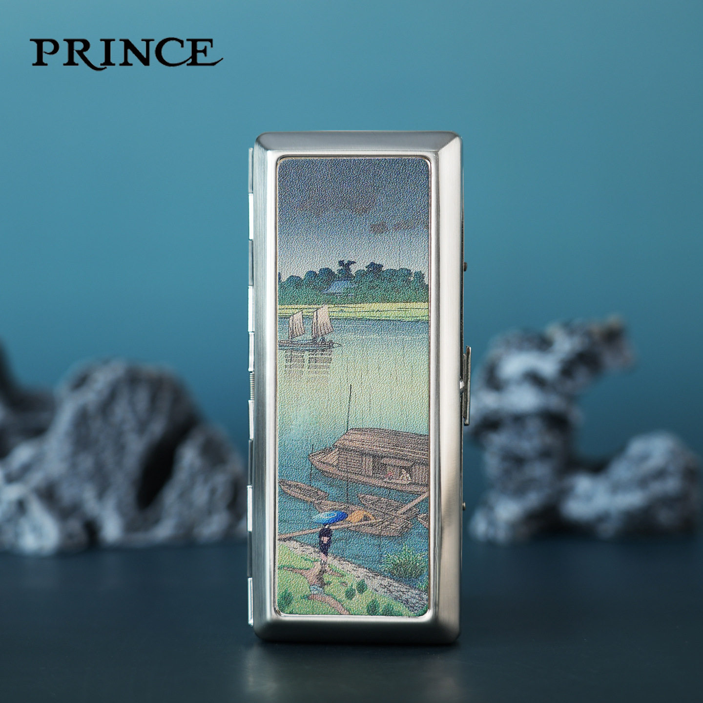 prince王子烟盒浮世绘真皮创意烟夹小巧便携可装粗中细创意送礼