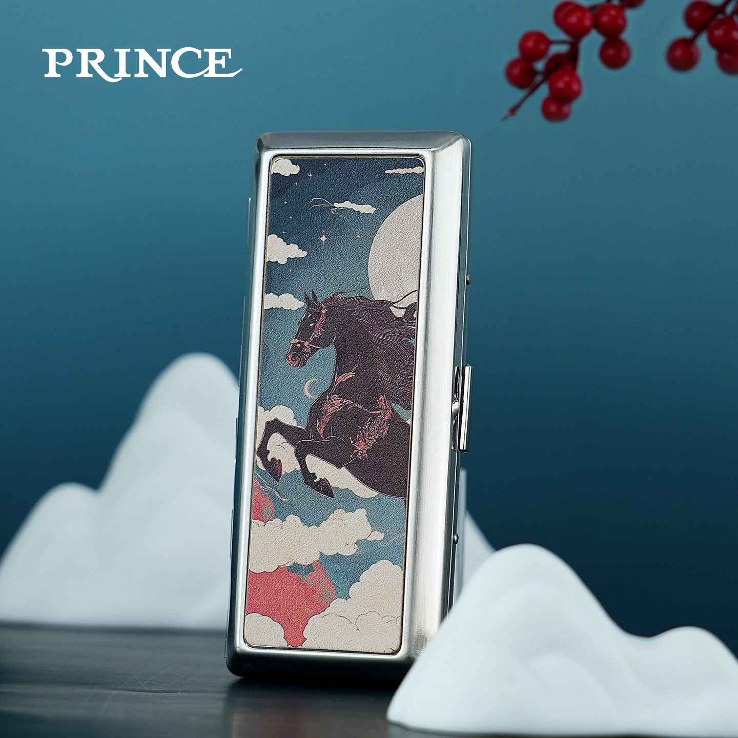 prince王子烟盒马年贺岁生肖真皮防潮可装粗中细高档创意个性送礼