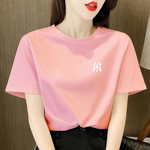 圆领休闲潮流上衣打底衫 夏季 T恤女宽松2026新款 品牌正肩纯棉短袖