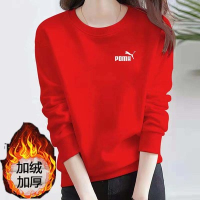 品牌纯棉正肩卫衣女秋冬加绒2023新款爆款圆领宽松长袖上衣打底衫