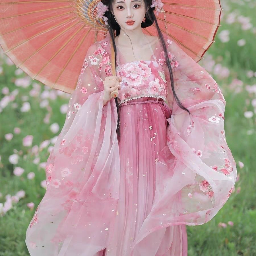 新款汉服女樱桃花重工刺绣外超仙大袖渐变色柯子裙日常春夏秋套装