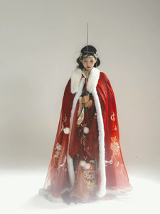 冬季新款汉服女新年战袍归墟狐斗篷加绒加厚保暖重工刺绣毛领披风