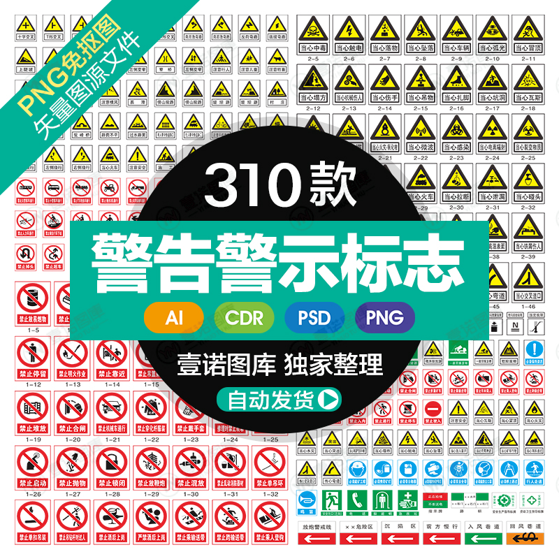 道路交通工地施工安全警告警示禁止标志标识AI矢量图设计图标素材