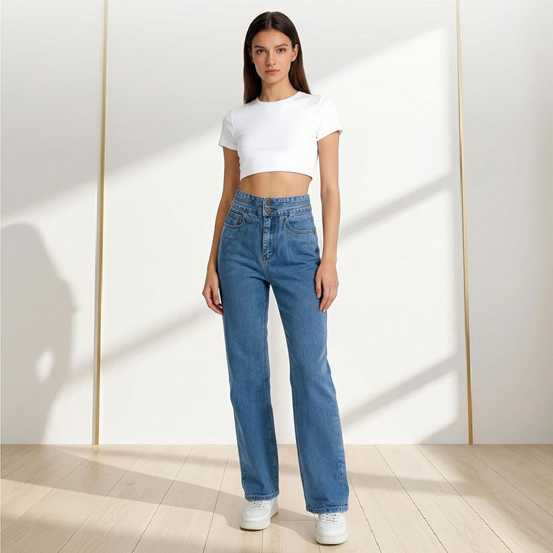 美式复古高腰直筒牛仔裤女春季宽松显瘦浅蓝色加长版拖地阔腿长裤