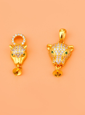 S925古法银镀金镶嵌锆石海豹粘扣项链吊坠扣手工diy配饰扣连接扣