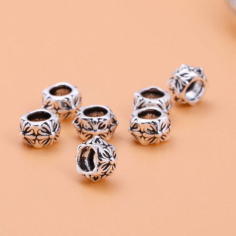 手工diy饰品配件材料 925纯银泰银十字珠子散珠  珠宝首饰配饰