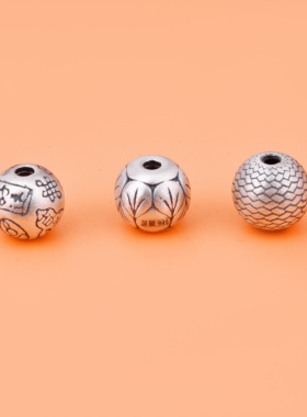 3D硬银复古鱼鳞招财好运树叶隔珠圆珠 手工DIY手链项链挂件配件