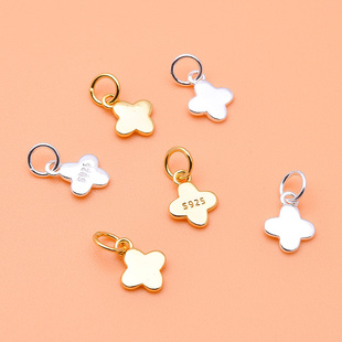 925纯银花朵吊坠 手链戒指幸运草挂坠 手工DIY串珠材料饰品配件