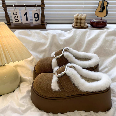 秋冬厚底增高小个子包头毛毛拖鞋女外穿加绒勃肯鞋保暖棉拖1123u