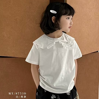 8753童家短袖T恤衫童装夏款女童蝴蝶结体恤中大童